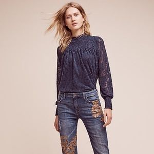 Anthropologie Deletta Amanna Floral Lace Top